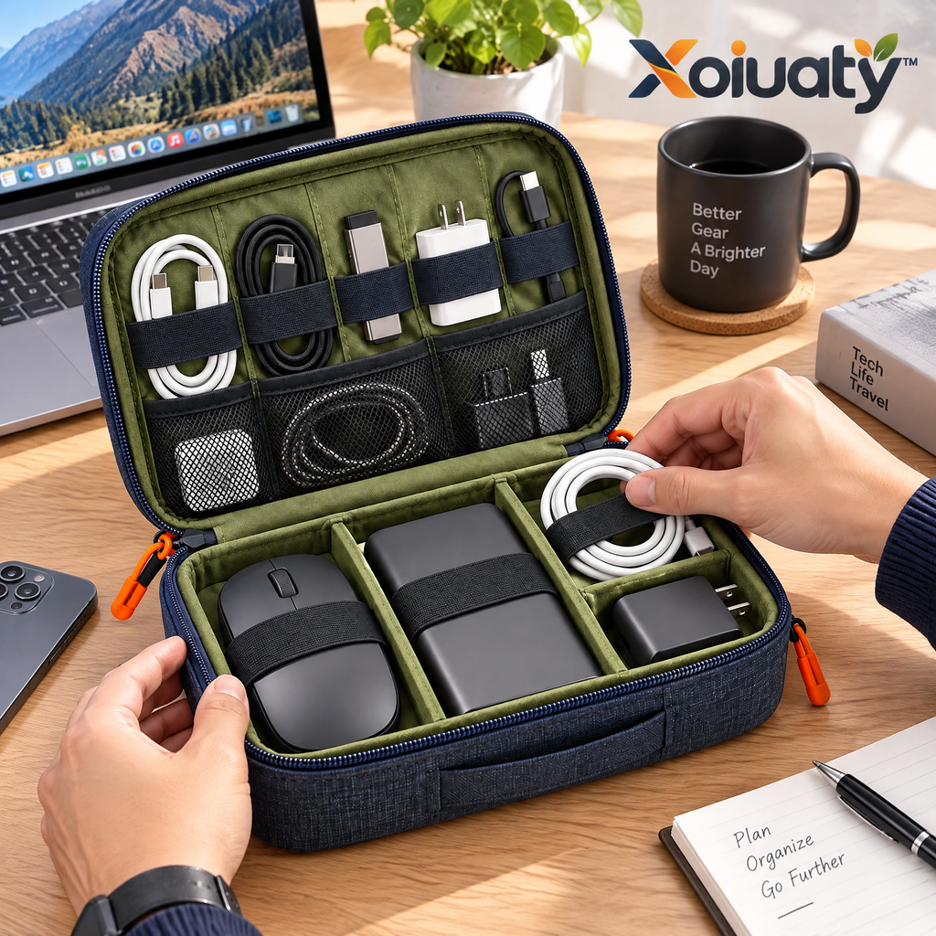 Xoiuaty™ Double-Layer Travel Tech Organizer lifestyle view