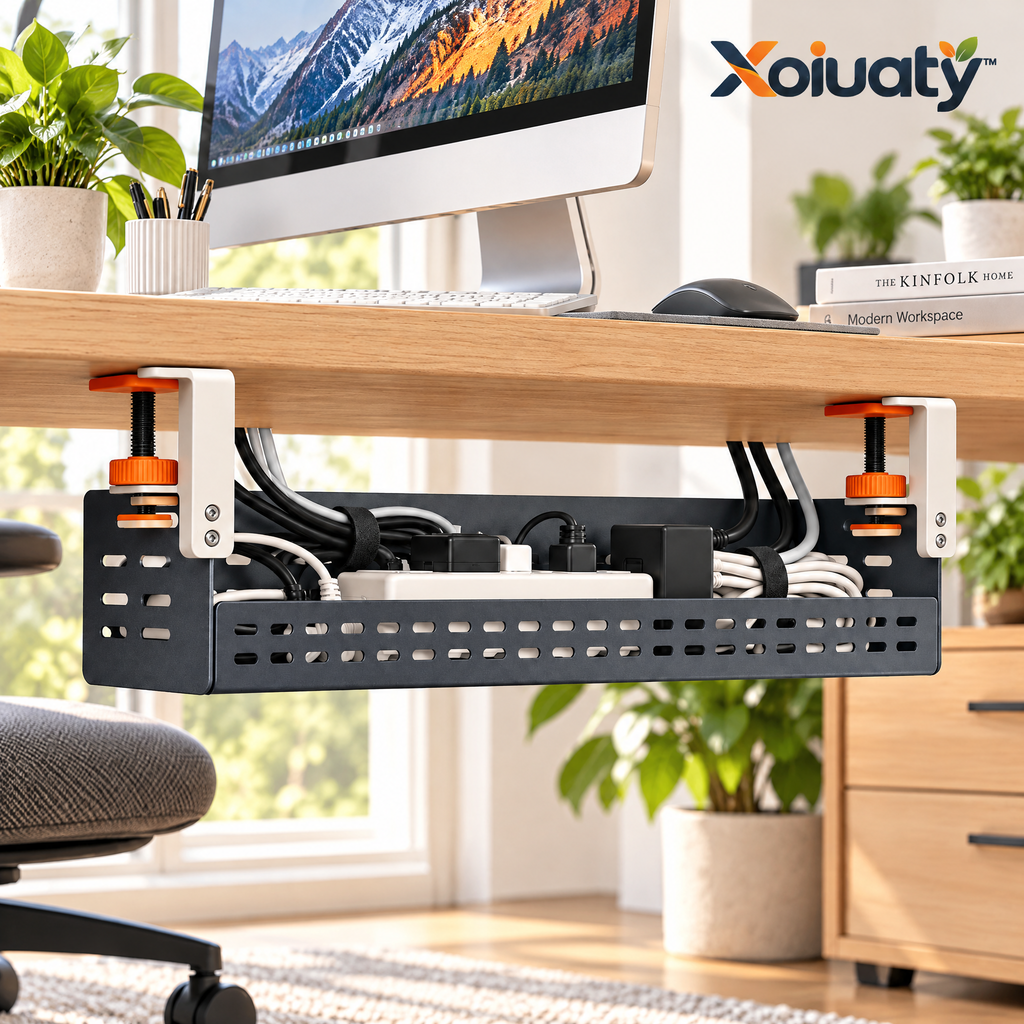 Xoiuaty™ No-Drill Under-Desk Cable Tray lifestyle view
