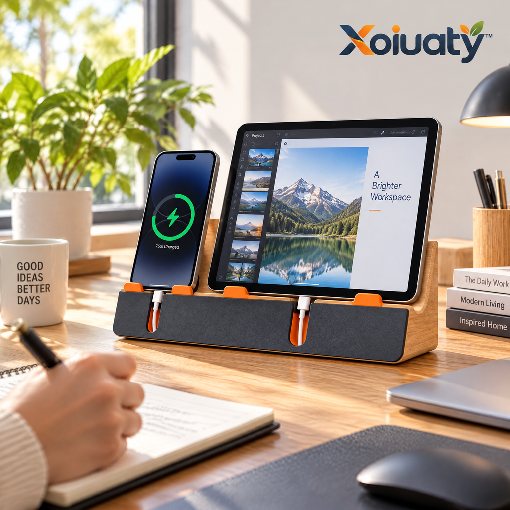 Xoiuaty™ Dual-Device Phone & Tablet Stand lifestyle view