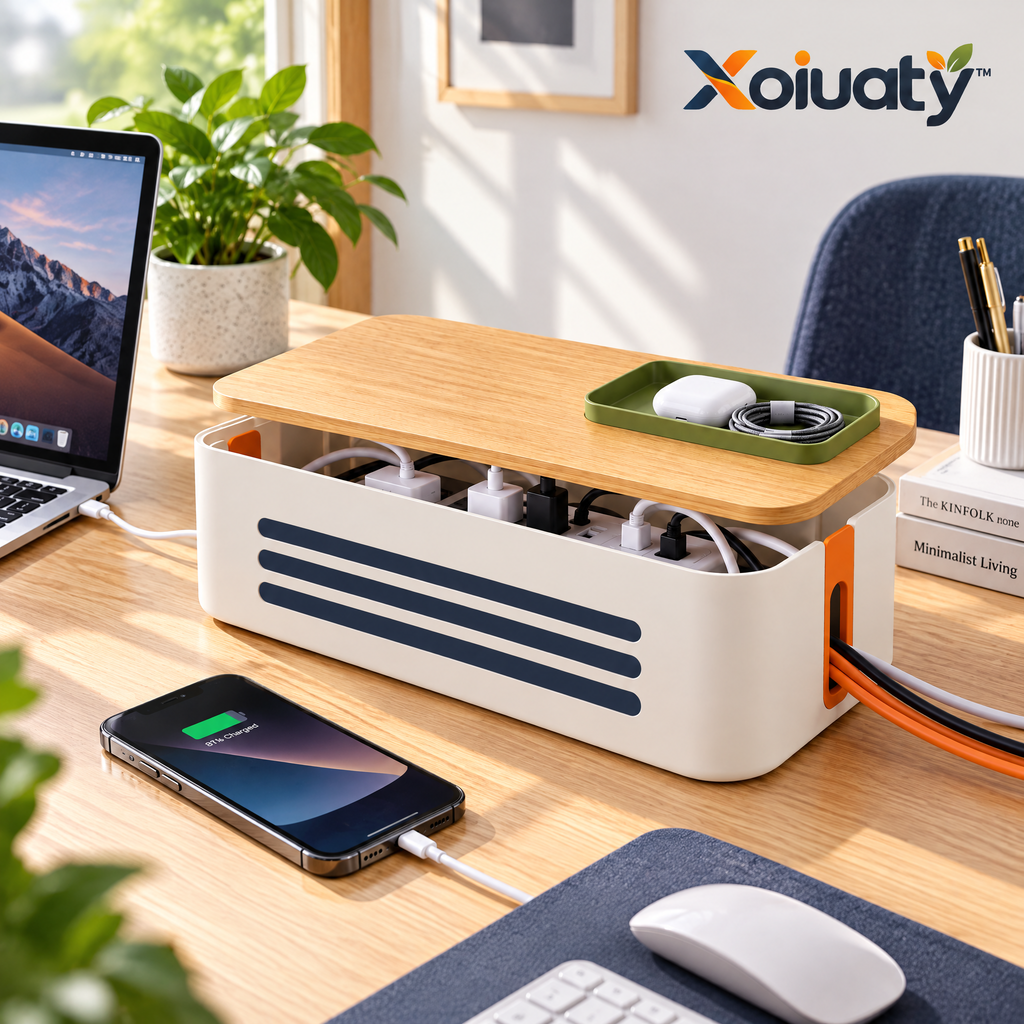 Xoiuaty™ Cable Management Box with Wood Lid lifestyle view