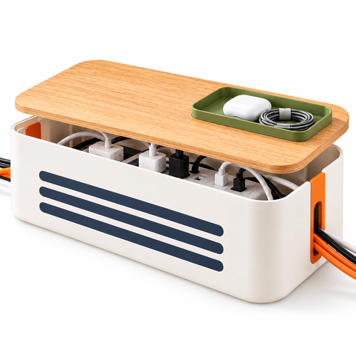 Xoiuaty™ Cable Management Box with Wood Lid clean product view