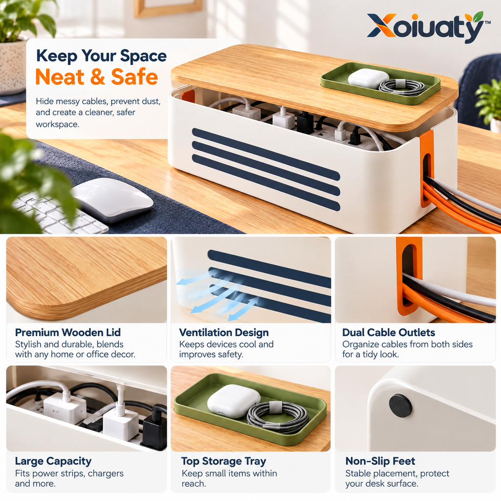 Xoiuaty™ Cable Management Box with Wood Lid branded main image