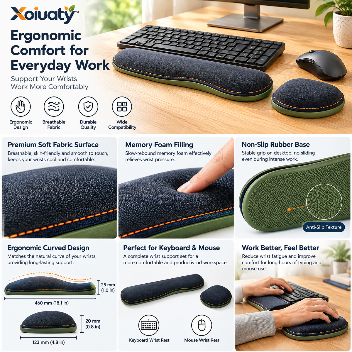 Xoiuaty™ Keyboard & Mouse Wrist Rest Set branded main image
