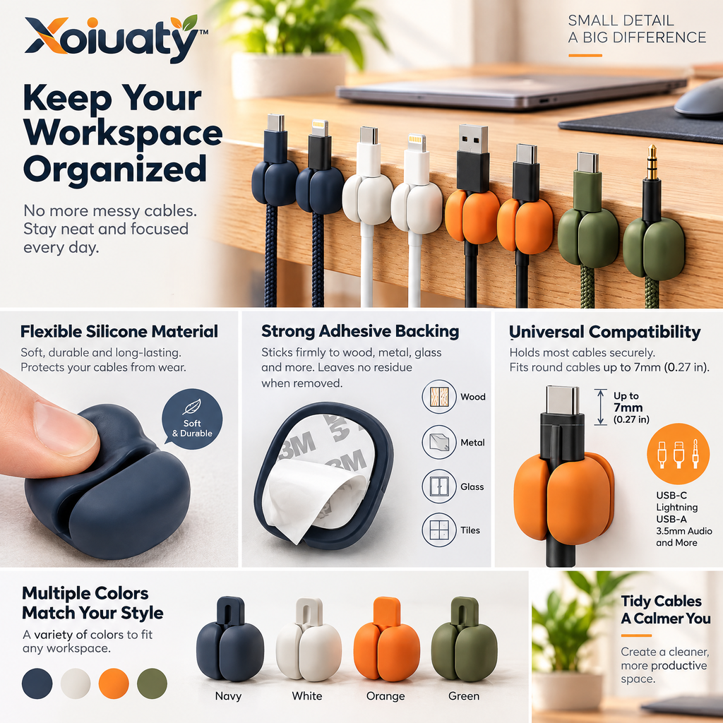 Xoiuaty™ Magnetic Cable Clips, 8-Piece Set branded main image