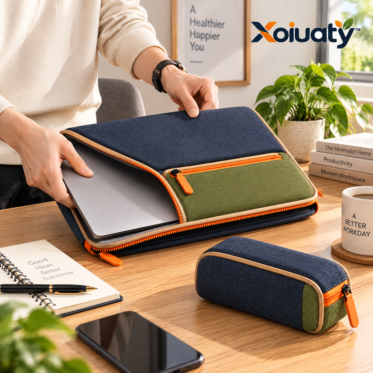 Xoiuaty™ Padded Laptop Sleeve & Accessory Pouch Set lifestyle view